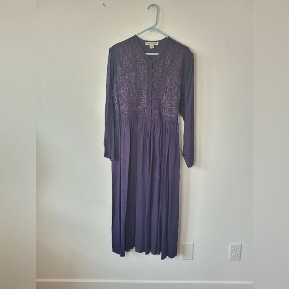 Vintage Victoria Holley Maxi Dress Royal Purple Embroidered Cottage Hippie M - Picture 6 of 11